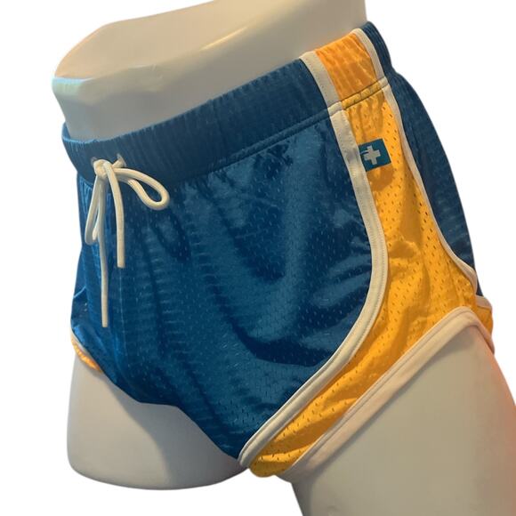 Andrew Christian Sports Mesh Jogger Shorts Electric Blue Yellow Medium - Picture 4 of 8